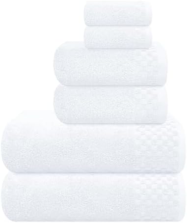 MyOwn Premium Cotton 6 Pack Towel Set for Bathroom, Contains 2 Bath Towels 28x55 inch, 2 Hand Towels 16x24 inch & 2 Wash Coths 12x12 inch, Ideal Everyday use, Compact & Lightweight - White