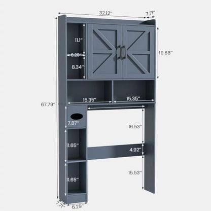 Vabches Over The Toilet Storage Cabinet with 2 Barn Doors, Blue