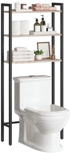 HOOBRO Over The Toilet Storage, 3-Tier Bathroom Organizer Shelf Over Toilet, Freestanding Bathroom Storage Shelves, Space Saver, Easy to Assemble for Room, Greige and Black BG41TS01