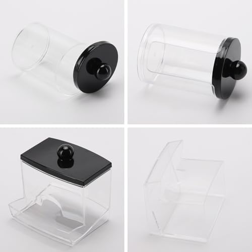 Tbestmax 3 Pack Qtips Holder Dispenser - Bathroom Organizers and Storage Containers, Plastic Apothecary Jars with Black Lids for Cotton Swab, Cotton Round Pads, Floss