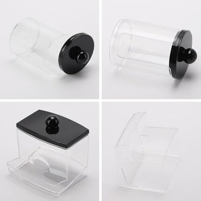 Tbestmax 3 Pack Qtips Holder Dispenser - Bathroom Organizers and Storage Containers, Plastic Apothecary Jars with Black Lids for Cotton Swab, Cotton Round Pads, Floss