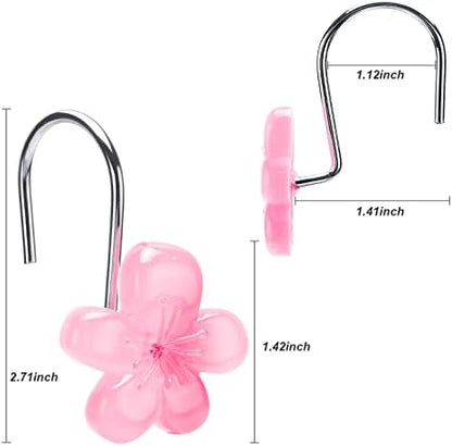 Flower Decorative Shower Curtain Hooks, Glow in The Dark, Set of 12, Pink