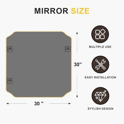 Gold Vanity Bathroom Mirror, 30" x 30" Scalloped Mirror for Wall