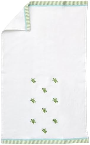 Ritz 2-Piece Cotton Velour Bathroom Hand Towel Set, Embroidered Sea Turtle Pattern, Soft Decorative Towels for Beach House, Coastal, or Spa Decor, 16” x 26”