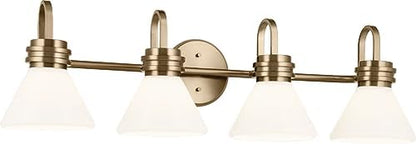 Kichler Farum 34" 4-Light Vanity Light with Opal Glass in Champagne Bronze, for Single or Double Vanity, Oveer a Mirror, Powder Room, Bathroom, (34" W x 9.5" H), 55156CPZ