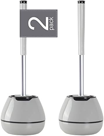 BOOMJOY Toilet Brush and Holder Set 2 Pack, Silicone Toilet Bowl Cleaner Brush, Toilet Scrubber Brush with Tweezers for Bathroom Cleaning, RV Accessories, House Organization Must-Haves - Gray