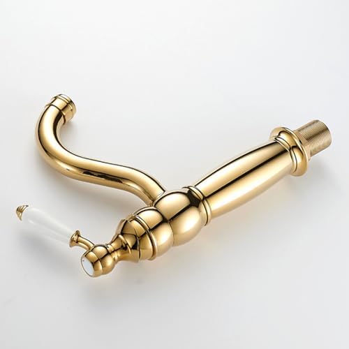 360° Rotatable Vintage Brass Bathroom Faucet - Short Single Handle Mixer Tap - Golden Sink Mixer for Kitchen & Bathroom, Stylish & Design