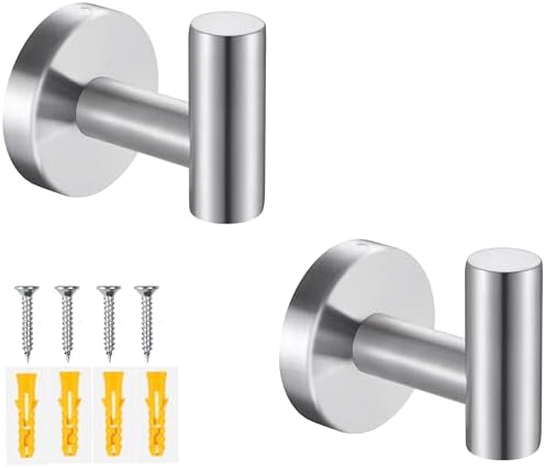 2 Pack Silver Bathroom Towel Hooks Robe Hook Holder Wall Mount Heavy Duty Wall Hooks Coat Hook Closet Door for Bathroom Bedroom Hotel Kitchen Garage Pool
