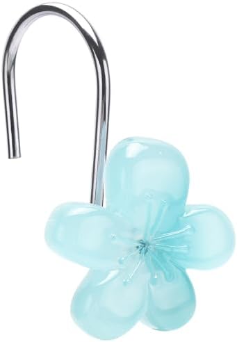 Flower Themed Shower Curtain Hooks, Glow in The Dark Bathroom Decor for Kids, Unique & Simple Look Decorative Shower Curtain Hangers, Cool Blue