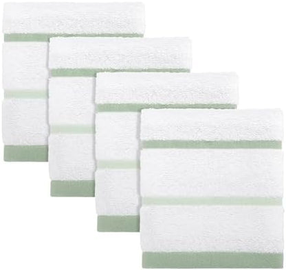 IZOD – Washcloths, Plush Ringspun Cotton Blend Towels with Absorbent Terry & Durable Hem, Striped Bathroom Towels, Set of 4 (Sandbar Green)