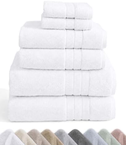California Design Den 100% Organic Cotton 6 Pc Bath Towel Set, Bright White