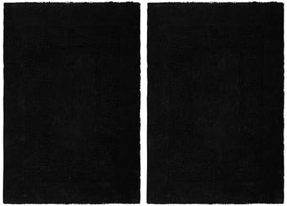COTTON CRAFT 2 Pack Reversible Bath Mat - Soft Plush Bath Rug -17x24- Black