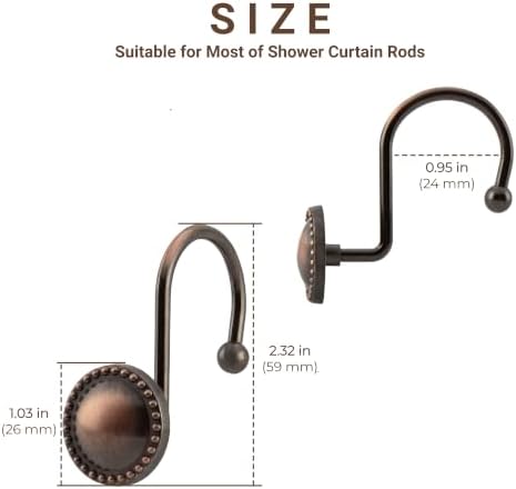 Shower Curtain Hooks,Rust-Resistant Decorative Rings,12-Pack,Bronze