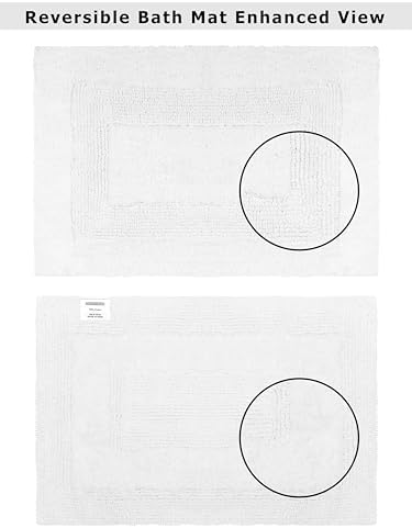 COTTON CRAFT 2 Pack Reversible Bath Mat - Soft Plush Bath Rug -17x24- White