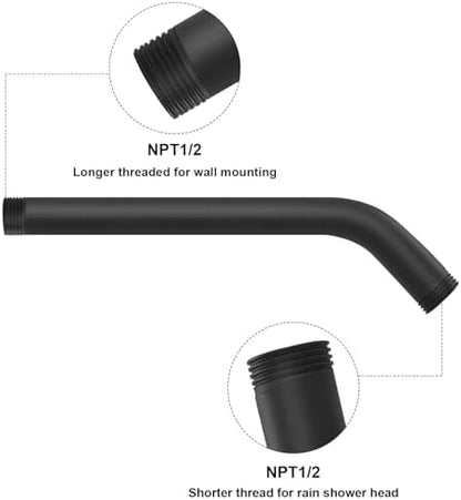 NearMoon Shower Arm with Flange, Made of 304 Stainless Steel Shower Extension Extender Pipe, Wall-Mounted for Fixed Bathroom Showerhead, Never Rust (10 Inch, Matte Black)