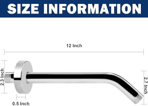 NearMoon Shower Arm with Flange, Made of 304 Stainless Steel Shower Extension Extender Pipe, Wall-Mounted for Fixed Bathroom Showerhead, Never Rust (12 Inch, Chrome Finish)