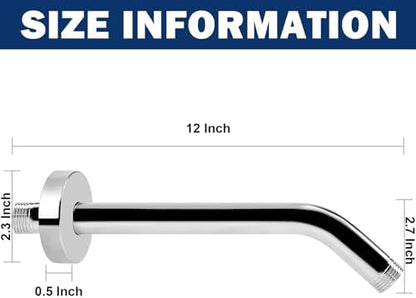NearMoon Shower Arm with Flange, Made of 304 Stainless Steel Shower Extension Extender Pipe, Wall-Mounted for Fixed Bathroom Showerhead, Never Rust (12 Inch, Chrome Finish)