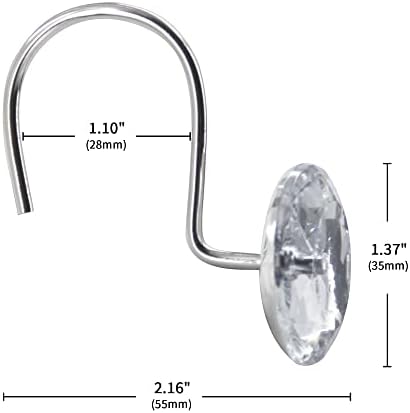 White Diamond Crystal Bling Shower Curtain Hooks Rings for Bathroom,12PCS