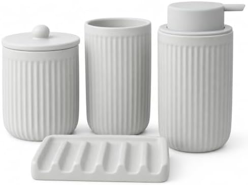 BosilunLife Light Grey Ceramic Bathroom Accessories Set of 4