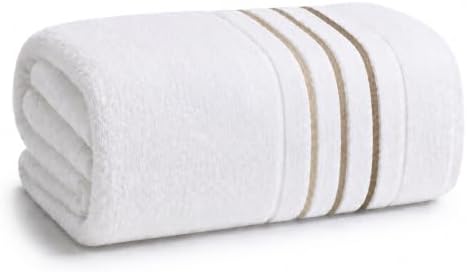 Bath Sheet Towels for Bathroom – Luxury 1-Piece Cotton Towels (70''x35''), Soft Absorbent & Quick Dry, 600 GSM Bath Towels for Bathroom, Hotel Spa Quality (White/Brown Taupe, 1-Bath Sheet)