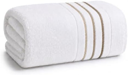 Bath Sheet Towels for Bathroom – Luxury 1-Piece Cotton Towels (70''x35''), Soft Absorbent & Quick Dry, 600 GSM Bath Towels for Bathroom, Hotel Spa Quality (White/Brown Taupe, 1-Bath Sheet)