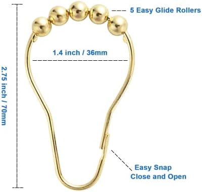 Shower Curtain Hooks Rings, Rustproof Metal Shower Curtain Rings for Bathroom Shower Rods Curtains - Set of 12, Golden