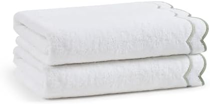 Peri Home 2 Piece Cotton Bath Towel Set, Embroidered, White, Sage Scallop