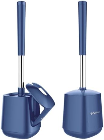 SetSail Toilet Brush and Holder, Self Closing Lid Toilet Bowl Brushes Holder and Extra Long Handle Ventilated Toilet Brush Set for Bathroom Cleaning, Nylon Bristles, 2 Packs-Dark & Blue