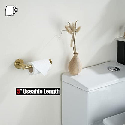 JQK Gold Toilet Paper Holder, 5 Inch Tissue Paper Dispenser, 304 Stainless Steel Thick 0.8mm Wall Mount, Brushed Brass, 2 Pack, TPH120-BG-P2