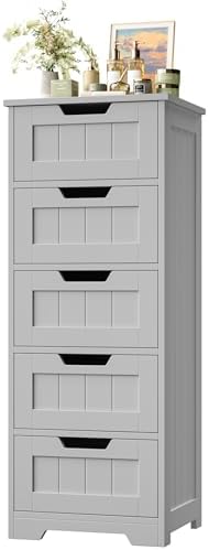 FOTOSOK Bathroom Cabinet, Bathroom Storage Cabinet with 5 Drawers, Grey