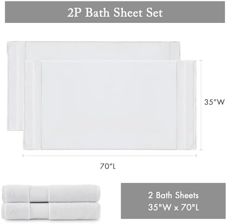 Madison Park Turkish 600 GSM Bath Sheet Set, 35 x 70 in - 2 Piece, White