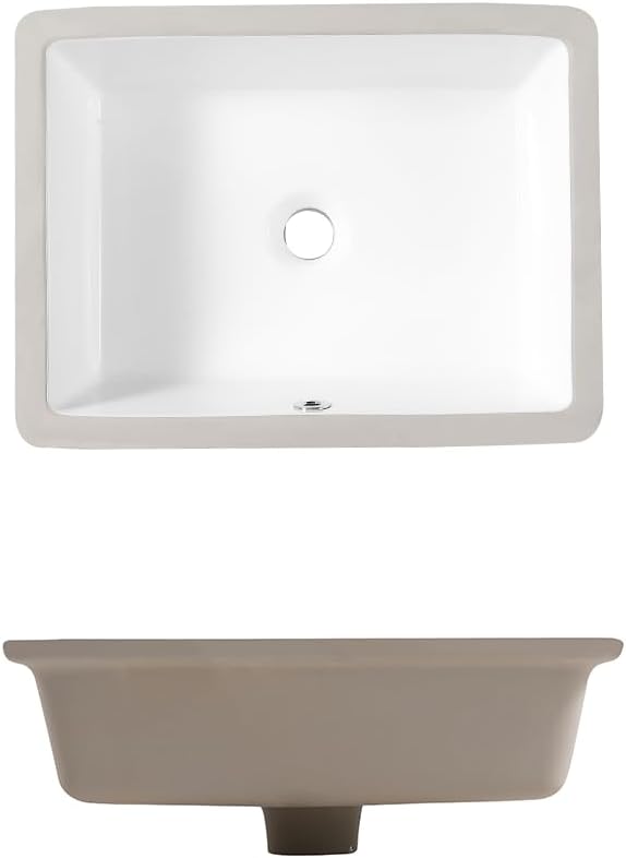 20in Undermount Bathroom Sink Rectangular, 20" x 16" Vessel Sink Rectrangle Undermount Bathroom Sink White Ceramic Lavatory Vanity Vessel Sink with Overflow