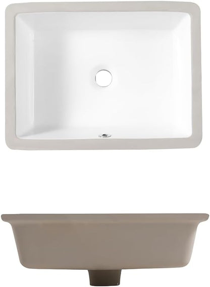 20in Undermount Bathroom Sink Rectangular, 20" x 16" Vessel Sink Rectrangle Undermount Bathroom Sink White Ceramic Lavatory Vanity Vessel Sink with Overflow