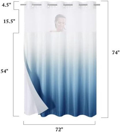 Gibelle No Hook Cloth Ombre Blue Shower Curtain with Liner, 72x74