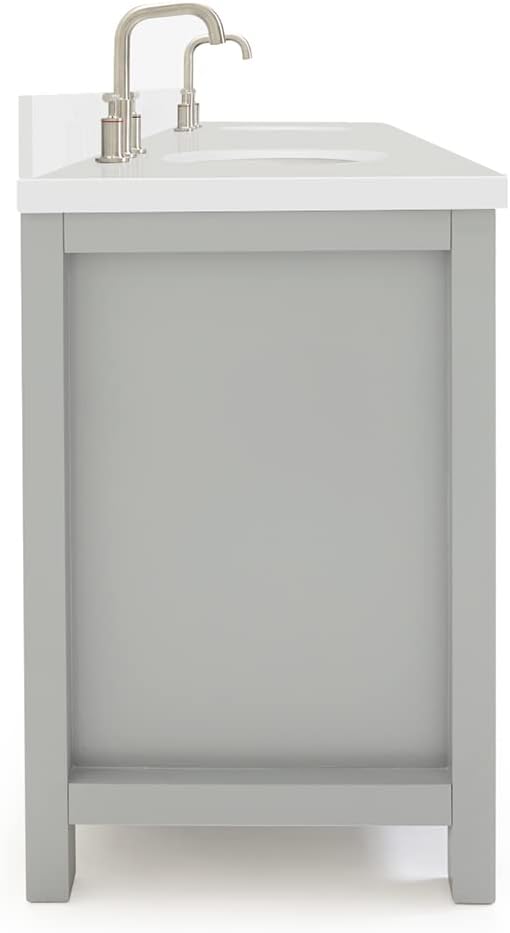 ARIEL Bristol 72-inch Bathroom Vanity with Sink,Solid Wood, 1.5-inch Pure White Quartz Countertop & Backsplash, Double Oval Porcelain Sink, 4 Soft Closing Doors, 4 Dovetail Drawers, Grey