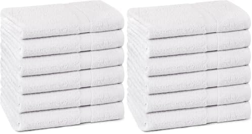 Towel and Linen Mart 100% Cotton White 12 Pack Medium Bath Towel Set, Quick Dry, Super Absorbent, Light Weight, Soft Feel, Premium Towels for Hotel, Spa and Bathroom (24 X 48 12 Pack White)