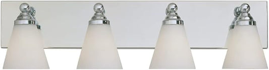 Designers Fountain 4-Lights Hudson Vanity Light Fixture, 29.75 Inch Wall Mount Sconce for Bathroom, Bedroom or Mirror, Chrome, 6494-CH