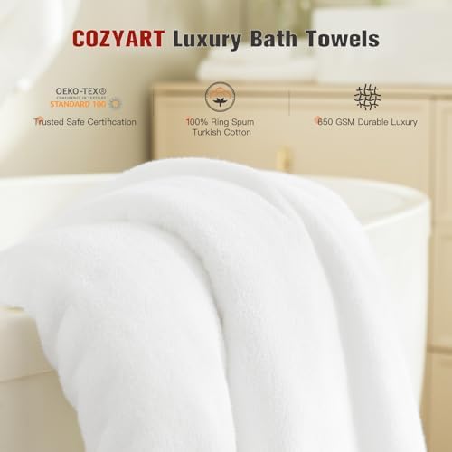 COZYART Luxury Bath Towel Set 6 Pcs White 100% Turkish Cotton 650 GSM