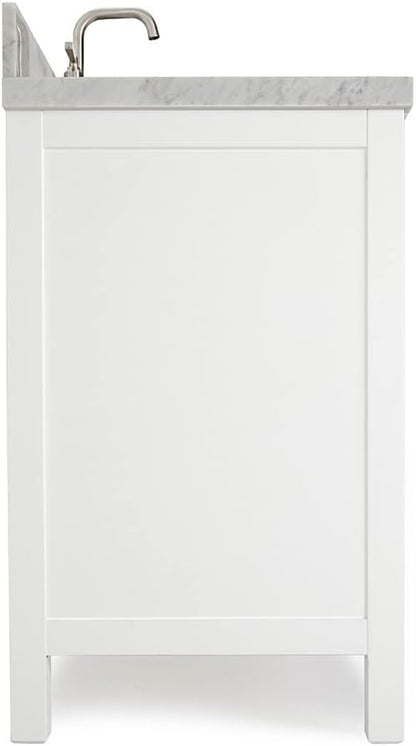 ARIEL Cambridge 36-inch Bathroom Vanity with Sink,Solid Wood, 1.5-inch Italian Carrara Marble Countertop, Single Rectangular Porcelain Sink, 2 Soft Closing Doors, 5 Dovetail Drawers, White