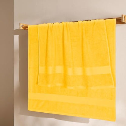 GLAMBURG Premium Cotton 4 Pack Bath Towel Set - 100% Pure Cotton - 4 Bath Towels 27x54 - Ideal for Everyday use - Ultra Soft & Highly Absorbent - Mustard Yellow
