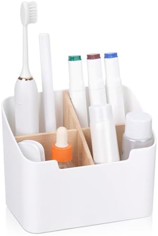 Ayswupt Toothbrush Holders for Bathrooms,Electric Toothbrush and Toothpaste Holder with Divider for Bathroom Countertop Organizer,Toothbrush Caddy for Kids Family Counter Vanity Storage White