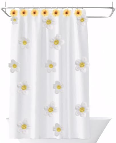 Daisy Flower Shower Curtain Hooks, 12PCS Stainless Steel Anti Rust Sunflower Shower Curtain Hooks Floral Decorative Curtain Hanger Hooks for Living Room Bathroom Decor (Yellow)