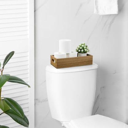 ALELION 14 Inch Acacia Wood Bathroom Storage Basket with Handles, Toilet Paper Basket for Back of Toilet Tank Top, Wooden Organizer Tray for Bathroom Countertop, Vanity, Kitchen, Pantry, Laundry Room