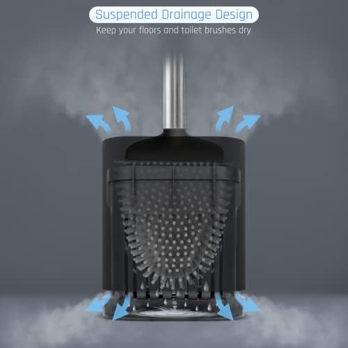 Sellemer Silicone Toilet Brush, Ventilation Slots Base Holder 1 Pack, Black