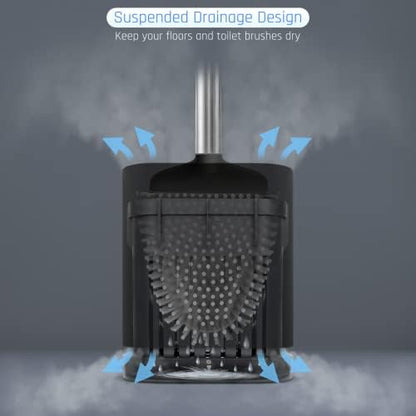 Sellemer Silicone Toilet Brush, Ventilation Slots Base Holder 1 Pack, Black