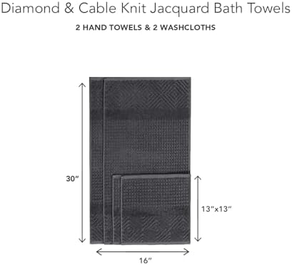 Texere 100% Organic Cotton Diamond Jacquard 700 GSM Luxury Bath Towel Sets - Ultra Soft and Absorbent Hotel and Spa Quality (Diamond, Charcoal, 2 Hand & 2 Face Towels)