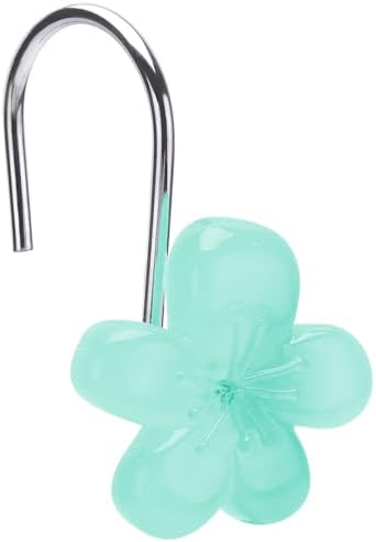 Cute Flower Shower Curtain Hooks, Glow in The Dark, Pretty Floral Themed Elegant Bathroom Decor, Teal