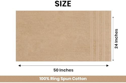 Large Bath Towels Set of 6 – 24" x 50" – 100% Cotton Terry – Durable, Soft & Quick Dry – Beige Multipurpose Towels for Bathroom, Gym, Spa, Pool & Daily Use