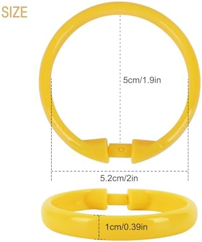 Yellow Shower Curtain Hooks - 12 Pcs Circular Plastic Shower Curtain Rings for Bathroom - O Shaped Yellow Shower Hooks Rings for Shower Curtain Rod