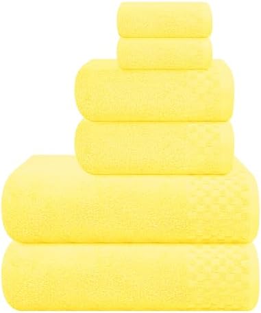 MyOwn Premium Cotton 6 Pack Towel Set for Bathroom, Contains 2 Bath Towels 28x55 inch, 2 Hand Towels 16x24 inch & 2 Wash Coths 12x12 inch, Ideal Everyday use, Compact & Lightweight - Lime Yellow